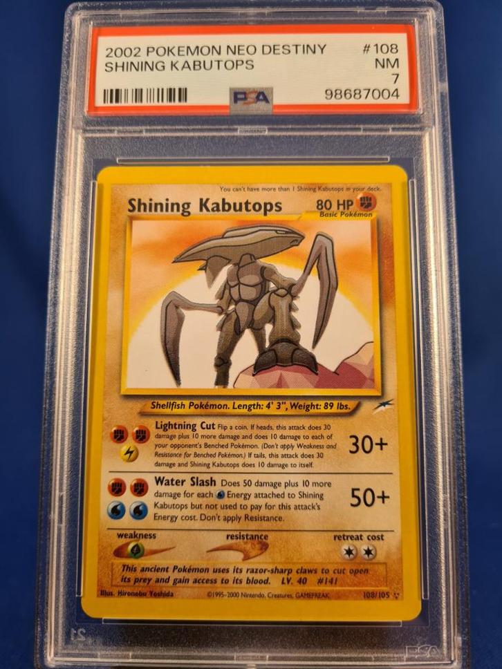 Shining Kabutops 108/105 - Neo Destiny (PSA 7), Hobby en Vrije tijd, Verzamelkaartspellen | Pokémon, Gebruikt, Verzenden