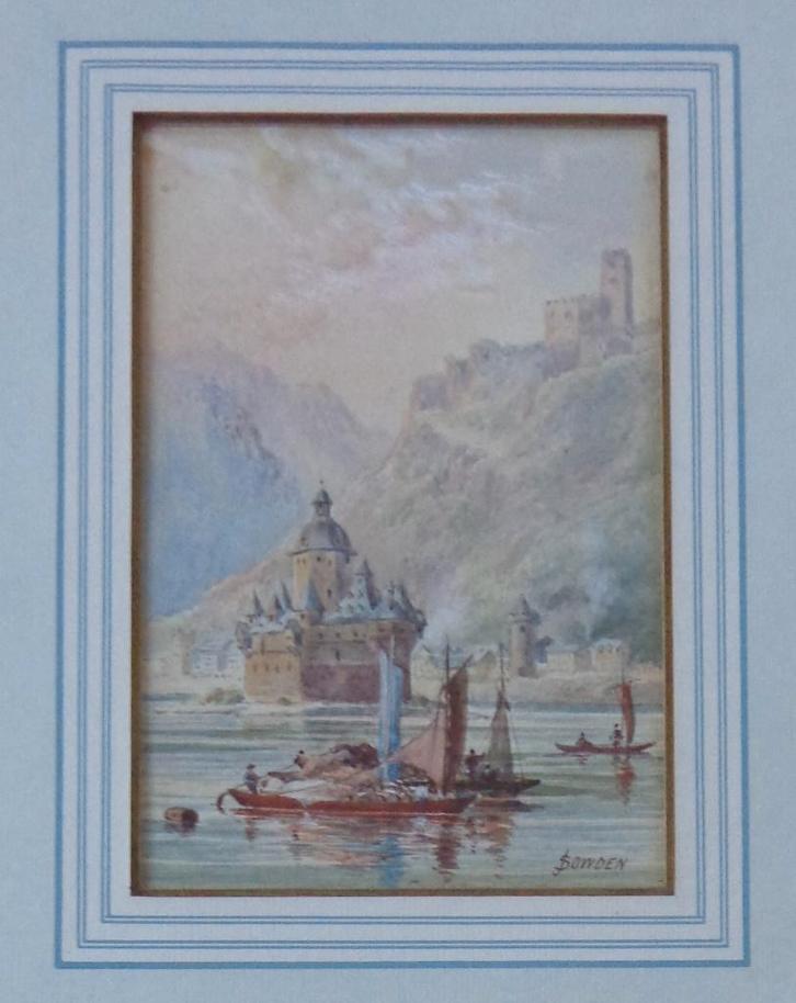 JOHN SOWDEN / BOOTJES OP RIVIER / ORIGINEEL / 41x35cm KADER, Antiek en Kunst, Kunst | Schilderijen | Klassiek, Ophalen of Verzenden