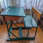 Oud houten schoolbankje, Ophalen, Gebruikt, Bureau