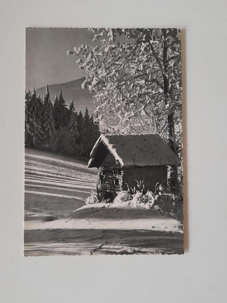 Oude wenskaart - berglandschap in de sneeuw, Verzamelen, Postkaarten | Themakaarten, Ongelopen, 1960 tot 1980, Ophalen of Verzenden