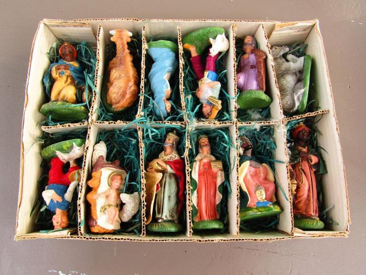 Vintage Kerststal figuren handbeschilderd 1960, Diversen, Kerst, Gebruikt, Ophalen