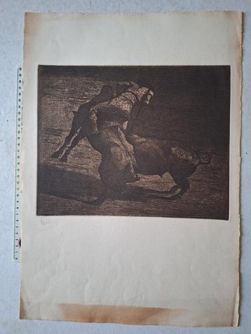 Originele ets in bister van Jean Delvin Stierengevecht  beschikbaar voor biedingen
