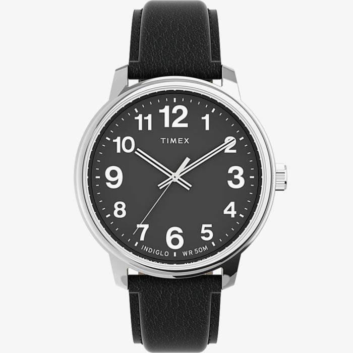 Timex Easy Reader Bold 43 mm, Handtassen en Accessoires, Horloges | Heren, Gebruikt, Polshorloge, Overige merken, Staal, Leer