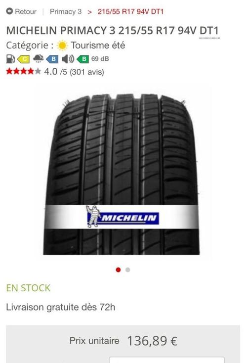 4 pneus "été" Michelin Primacy 3, 215/55 R17 9, Autos : Pièces & Accessoires, Pneus & Jantes, Pneu(s), Pneus été, 17 pouces, 215 mm