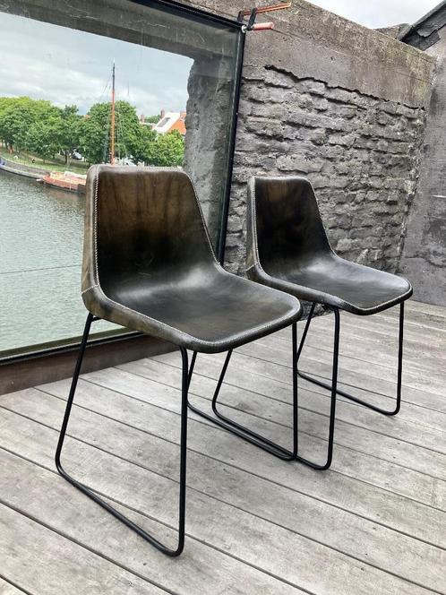 Sol Y Luna Giron stoelen, Huis en Inrichting, Stoelen, Gebruikt, Vier, Leer, Zwart, Ophalen