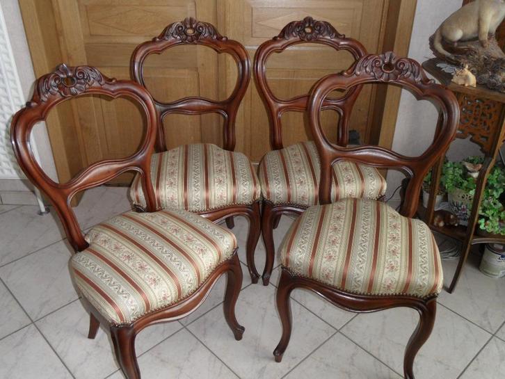 Te koop 6 antieke mahoniehouten stoelen, Huis en Inrichting, Stoelen, Zo goed als nieuw, Vijf, Zes of meer stoelen, Hout, Stof