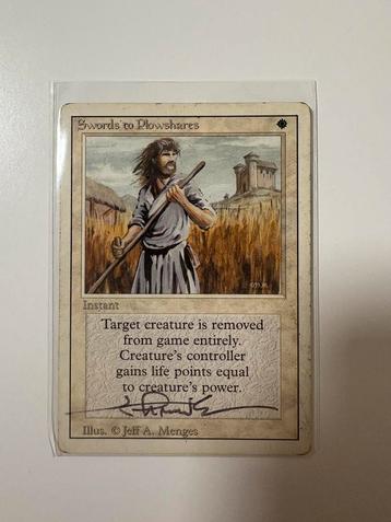 Swords To Plowshares SIGNED, Hobby en Vrije tijd, Verzamelkaartspellen | Magic the Gathering, Ophalen, Zo goed als nieuw, Losse kaart