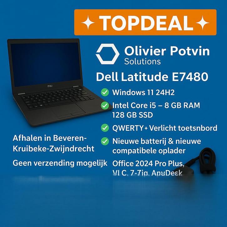 Dell Latitude E7480 core i5, Computers en Software, Windows Laptops, Refurbished, 14 inch, SSD, 2 tot 3 Ghz, 8 GB, Qwerty, Ophalen