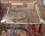 Salon tafel +bijzettagel in glas en messing, Huis en Inrichting, Tafels | Salontafels, Ophalen, Gebruikt, Vierkant, Glas