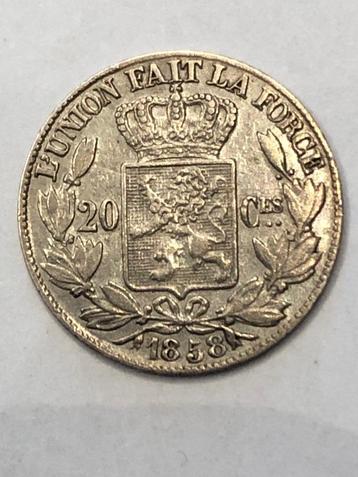 Munt zilver België 20 cent Leopold I jaar 1858 zeldzaam mooi beschikbaar voor biedingen