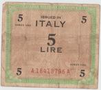 Monnaie militaire alliée ITALIE 5 LIRE Série 1943, Enlèvement ou Envoi, Italie, Billets en vrac
