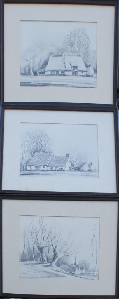 Tuur De Rijbel (1927-2026): 3 tekeningen (40 x 32 cm), Antiek en Kunst, Kunst | Schilderijen | Klassiek, Ophalen of Verzenden
