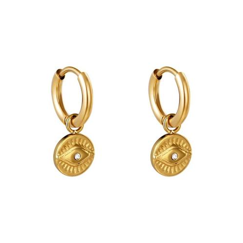 Geelgoud verguld stalen oorringen met oog, Handtassen en Accessoires, Oorbellen, Nieuw, Ophalen of Verzenden