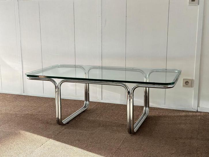 Vintage chroom coffeetable, Huis en Inrichting, Tafels | Salontafels, Zo goed als nieuw, Glas, Ophalen