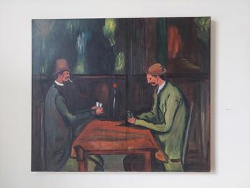 Naïef schilderij  De kaartspelers (naar Cézanne) beschikbaar voor biedingen
