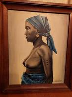 Léopold Kaléma etnisch portret, olieverf , Belgisch Congo, Antiek en Kunst, Kunst | Schilderijen | Modern, Ophalen of Verzenden