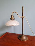 Art Deco bureaulamp van messing en melkachtig glas, 1920-30, Ophalen of Verzenden