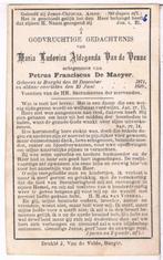 Bp. Van de Venne Maria. ° Burght 1871 † Burght 1898, Enlèvement ou Envoi, Image pieuse