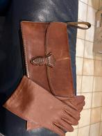 Kastanjebruine clutch + handschoenen vintage, Ophalen, Gebruikt