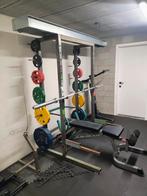 Half rack + bank + gewichten + leg en preacher attachment, Sport en Fitness, Ophalen, Gebruikt