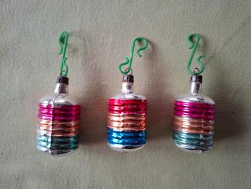 Set van 3 vintage retro kerst ornamenten gekleurd  beschikbaar voor biedingen