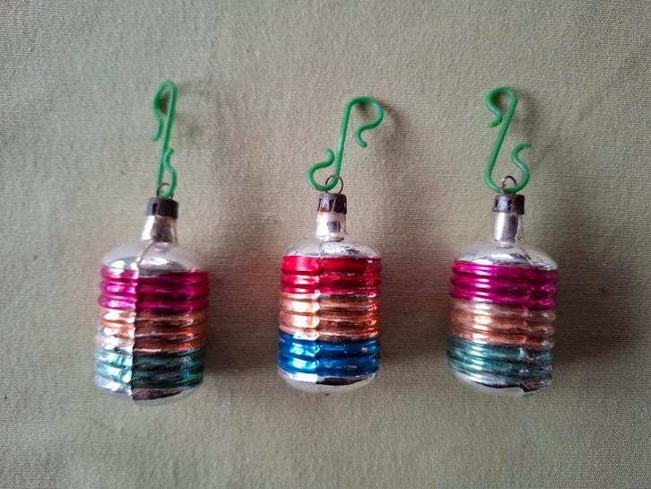 Set van 3 vintage retro kerst ornamenten gekleurd, Diversen, Kerst, Zo goed als nieuw, Ophalen of Verzenden