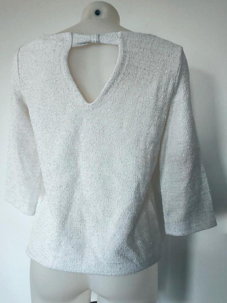 NAF NAF Witte glinsterende trui met open achterkant en strik, Kleding | Dames, T-shirts, Zo goed als nieuw, Wit, Ophalen of Verzenden