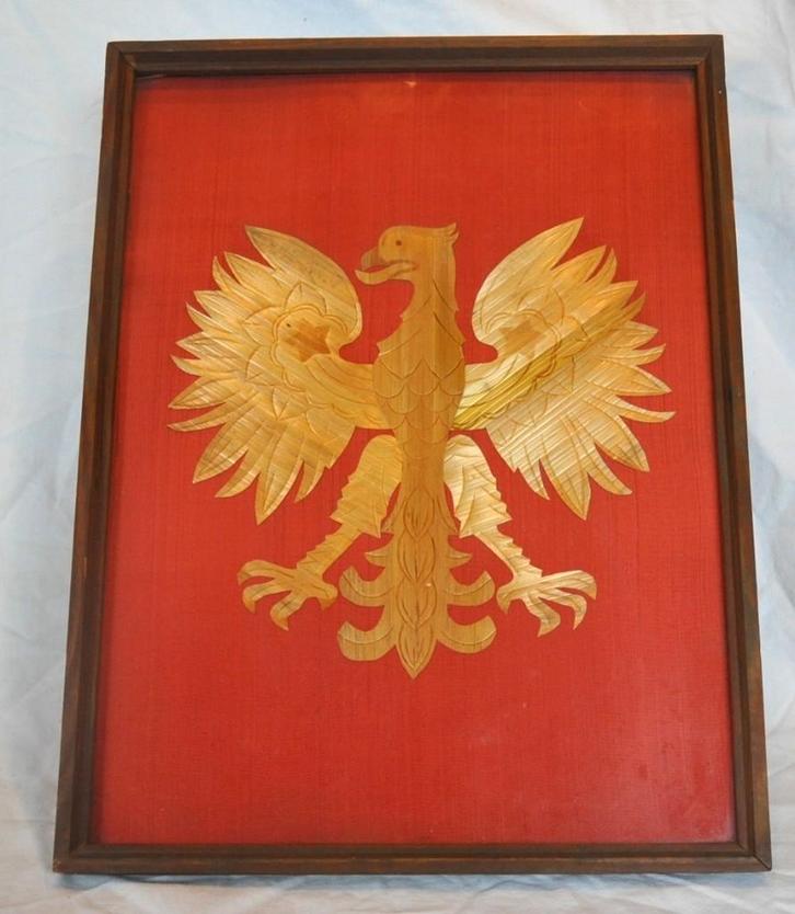 cadre avec armoirie de la pologne en paille, Collections, Collections Autre, Utilisé, Enlèvement ou Envoi