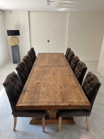 Tafel en 8 stoelen, Huis en Inrichting, Tafels | Eettafels, Ophalen, Gebruikt, 100 tot 150 cm, Eikenhout