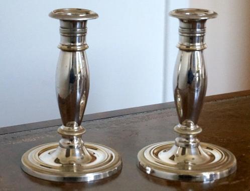 Paar verzilverde kandelaars met fakkellicht uit de jaren 50, Antiek en Kunst, Antiek | Zilver en Goud, Zilver, Ophalen of Verzenden