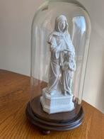 Antieken glazen stolp met biscuit beeld St Anna, Verzamelen, Ophalen