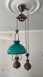 Antiek hanglamp met contragewicht koper glas, Ophalen