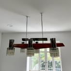 Vintage luster met 6 lichtpunten  : glas & chroom & hout, Ophalen of Verzenden