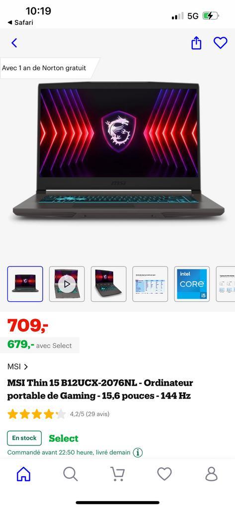 msi thin 15 b12uc rtx 2050 i5 16gb 144hz, Computers en Software, Windows Laptops, Zo goed als nieuw, SSD, Ophalen