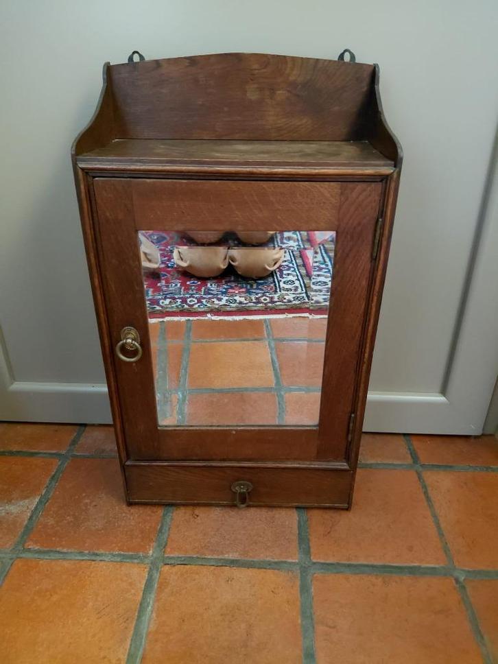Oud houten eiken Frans apotheekkastje -medicijnkast met lade, Antiek en Kunst, Curiosa en Brocante, Ophalen of Verzenden