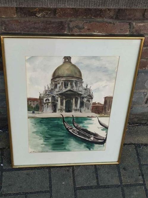 Aquarelle signe Léonid frechkop, Antiek en Kunst, Kunst | Schilderijen | Klassiek, Ophalen of Verzenden