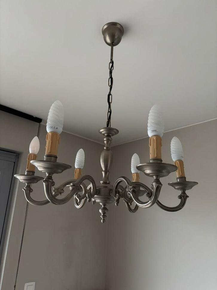 Metalen kroonluchter in Vlaamse/Nederlandse stijl, Huis en Inrichting, Lampen | Kroonluchters, Gebruikt, Glas, Metaal, Ophalen of Verzenden