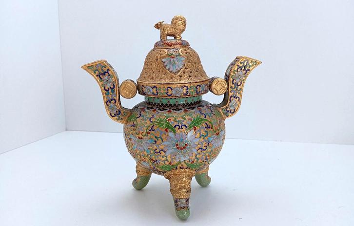 uitgewerkte cloisonné foo dog censor topstuk, Antiek en Kunst, Antiek | Brons en Koper, Koper, Ophalen of Verzenden