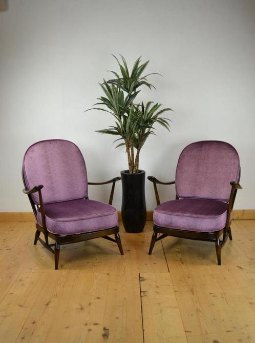1970s Set Ercol Windsor stoelen (nwe kussens & bekleding!), Antiek en Kunst, Antiek | Meubels | Stoelen en Sofa's, Ophalen