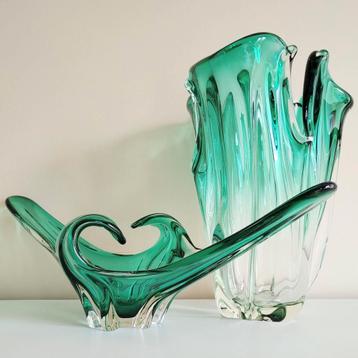 Set kunstglazen schaal + vaas, Murano-stijl, vintage design beschikbaar voor biedingen