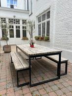 Houten tuintafel met twee zitbanken, Ophalen, Gebruikt, Rechthoekig, Hout