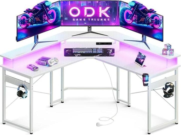 ODK Gaming bureau met led  hoekbureau GRATIS ELVERING, Huis en Inrichting, Bureaus, Nieuw, Bureau, Verzenden