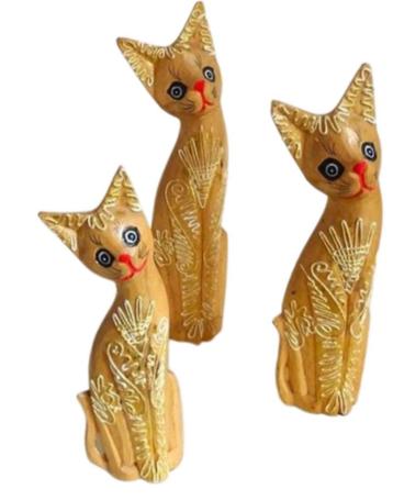 3 prachtige houten katten beelden, handgemaakt beschikbaar voor biedingen