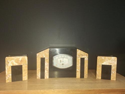 Ancienne horloge de table trio art déco en marbre, Antiek en Kunst, Antiek | Klokken, Ophalen
