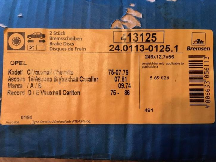 Opel ATE voorremschijven set van 2, Auto-onderdelen, Remmen en Aandrijving, Opel, Nieuw, Ophalen of Verzenden