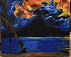 Sunset landscape painting, oil on canvas, original by joky k, Enlèvement