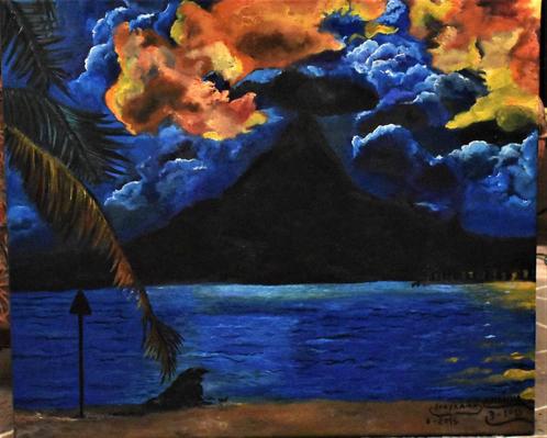 Sunset landscape painting, oil on canvas, original by joky k, Antiquités & Art, Art | Peinture | Moderne, Enlèvement