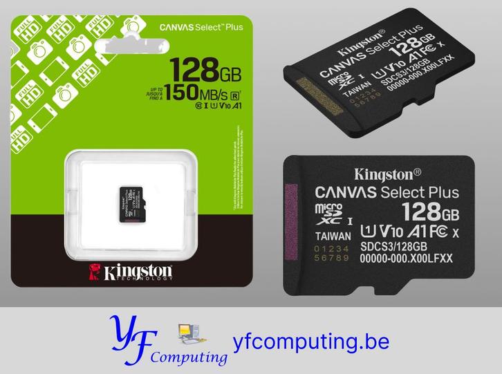 Kingston Canvas Select Plus microSD 128GB, Audio, Tv en Foto, Foto | Geheugenkaarten, Nieuw, MicroSD, 128 GB, Overige, Ophalen of Verzenden