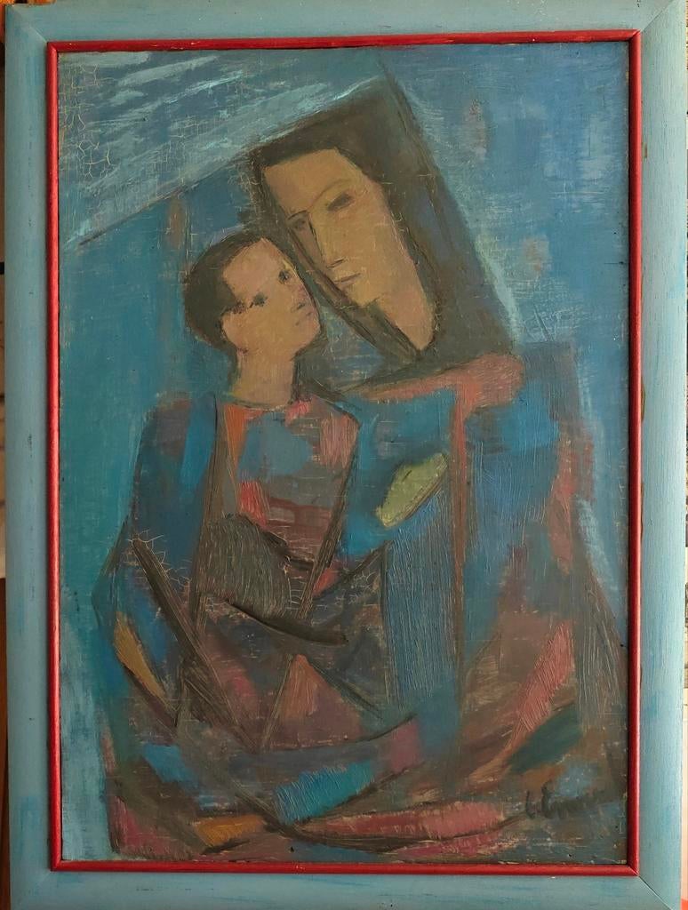 Mère avec enfant/huile sur panneau/53cm x 37cm, Enlèvement ou Envoi