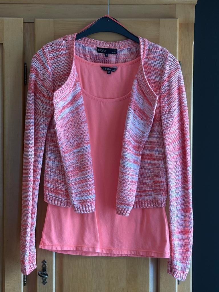Roze twinset van jbc (XS)., Kleding | Dames, Truien en Vesten, Ophalen of Verzenden, Zo goed als nieuw, Maat 34 (XS) of kleiner